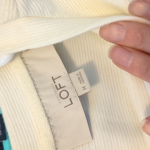 LOFT Cream Thick Textured Knit Top Leather Sleeves - Picture 3 of 5